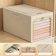 Clothes Storage Bins Quilts Storage Organizer with Metal Frame & Handle (Grey)