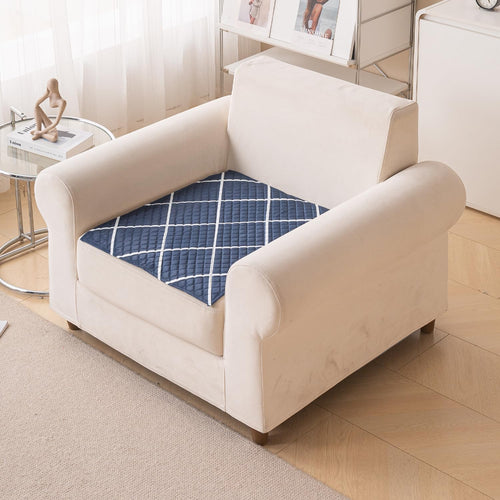 Printed Sofa Cover for Indian Sofa Set Quilted, Washable & Durable (Blue Diamond)