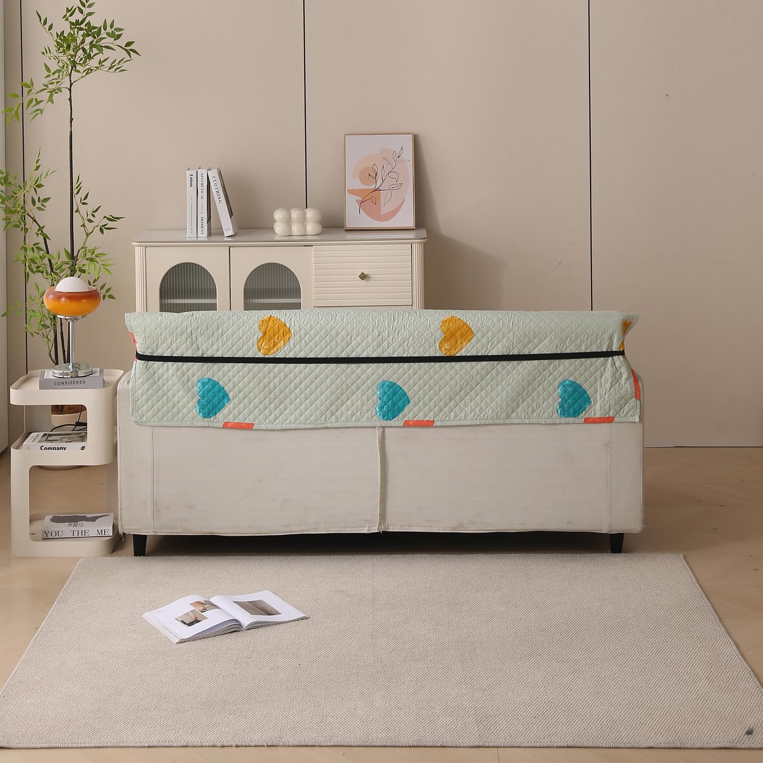 Polyester Sofa Cover Mat Reversible Couch Protector-Minty Hearts