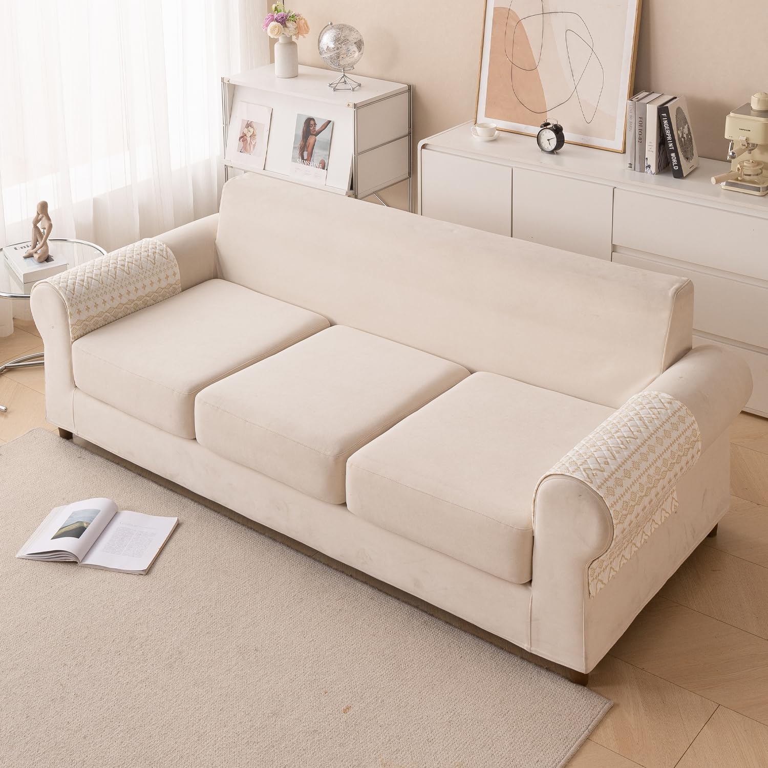 Printed Sofa Cover for Indian Sofa Set Quilted, Washable & Durable (Sandwave)