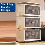 Rattan Design Foldable Storage Box with Wheels (Cream/Brown)