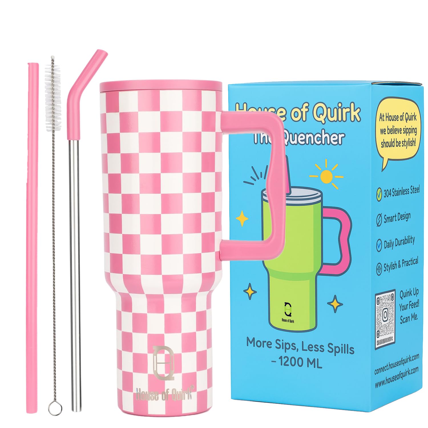 Stainless Steel Vacuum Insulated Tumbler with Straw and Lid & Handle - (1200 ML)