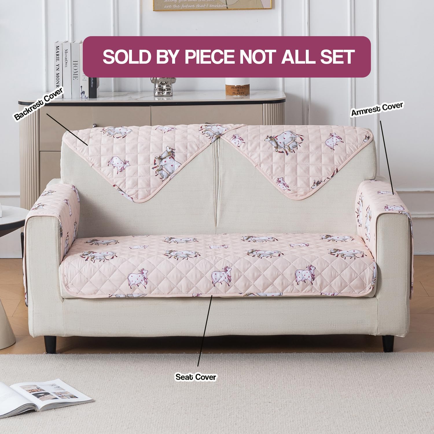 Printed Quilted Sofa Cover for 1/2/3/4 Seater Anti-Slip- Kamdhenu