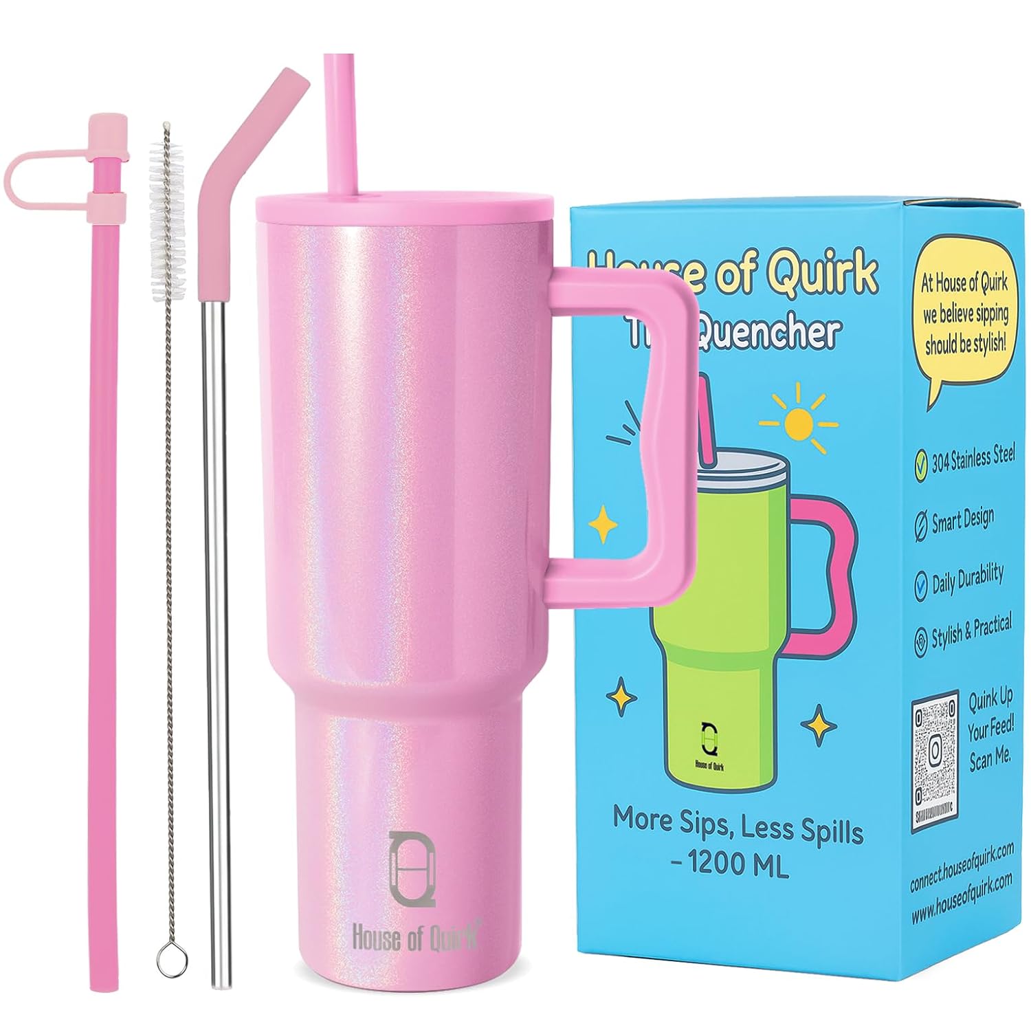 1200ML Insulated Stainless Steel Tumbler with Lid, Handle & Straws - (1200 ML)