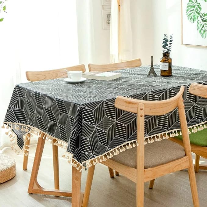 Rectangle Tablecloth Cotton Linen Table Cloth (Black Stipe)
