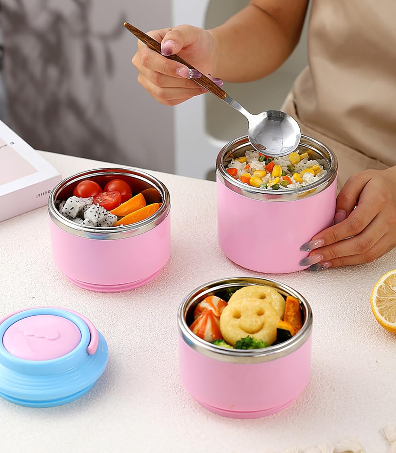 2 Layer 304 Stainless Steel Round Lunch Box for Office