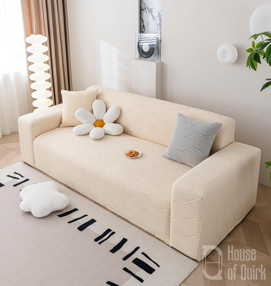 Universal Jacquard Leaf Texture Fabric Sofa Cover (Beige)