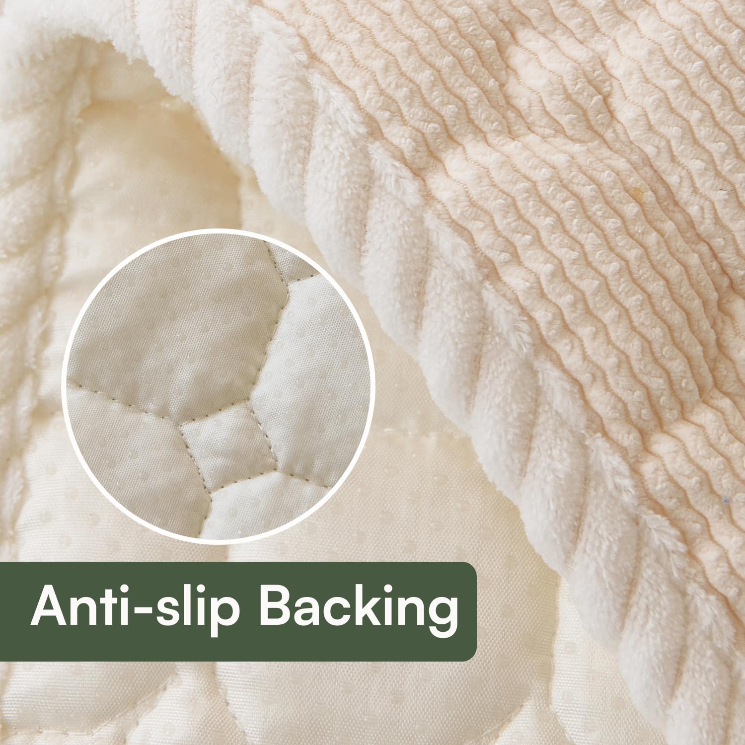 Waffle Quilt Corduroy Chenille Sofa Cover – Quilted, Non-Slip, Washable & Durable Protector (Green)