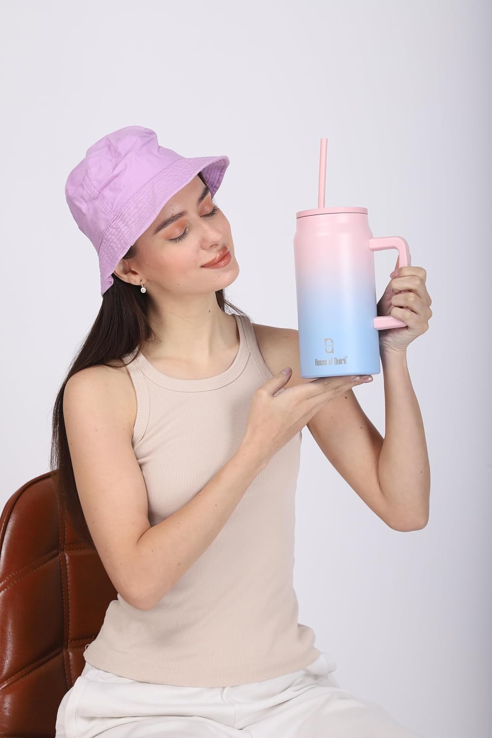 1500ML Mug Tumbler with Handle and Straw Lid