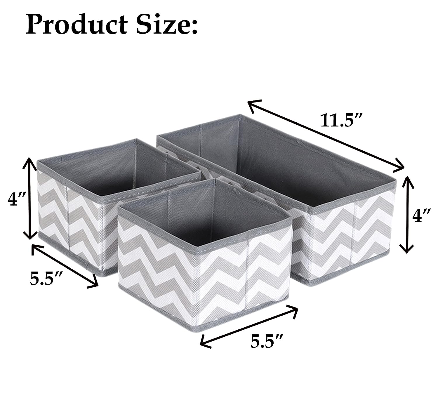 Storage Box/ Organizer Cube for Closet/ Dresser/ Drawer - Set of 3 Grey Wave