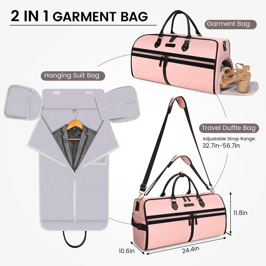 2-in-1 Convertible Garment Duffle Bag With Sippease Insulated Stainless Steel 950ML- Pink