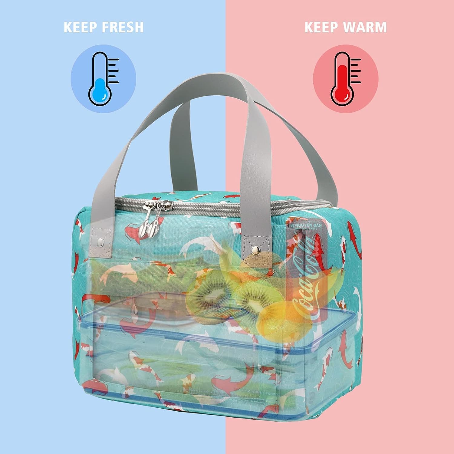 Women Lunch Bag for School Picnic Office Outdoor Gym (Green Dolphin)