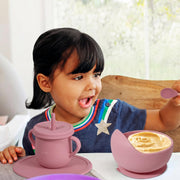 9-Piece Silicone Baby Feeding Set | Elephant Divided Plate, Bowl, Spoon, Fork & Bib