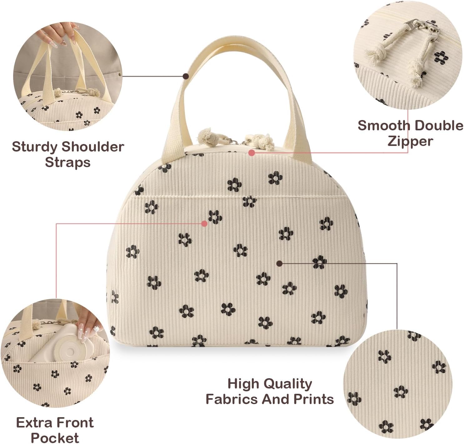 Corduroy Insulated Lunch Bag – Reusable Thermal Tote for Office, Picnic & Travel