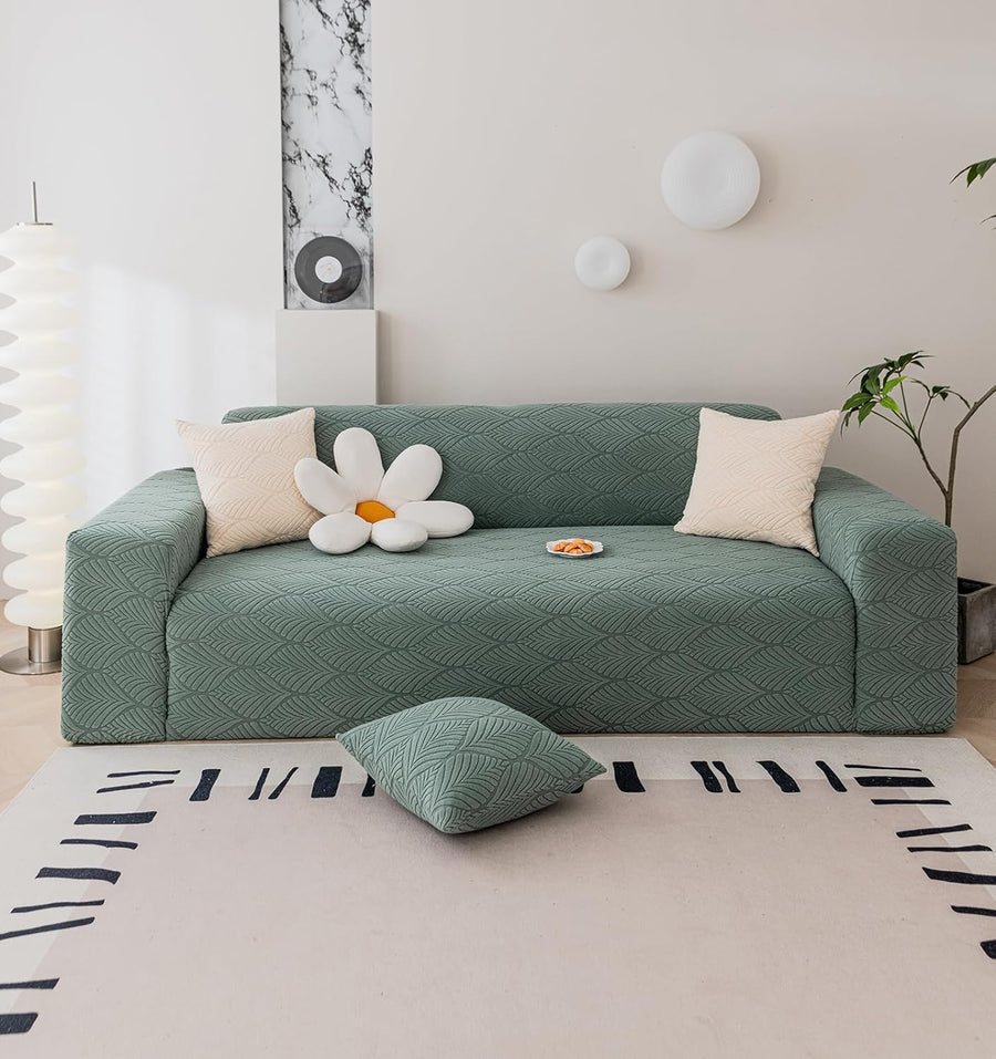 Universal Jacquard Leaf Texture Fabric Sofa Cover (Green)