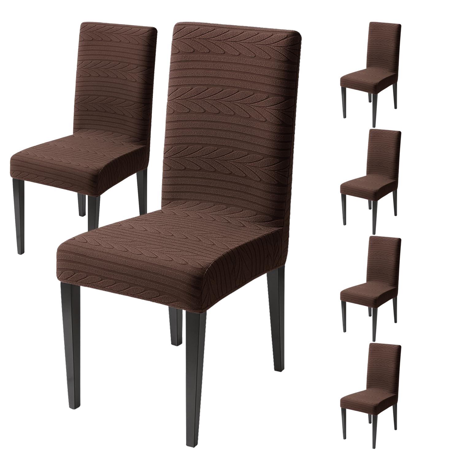 Flexible Stretch Dining Chair Cover 220 GSM Jacquard Fabric Universal Fit (Brown)