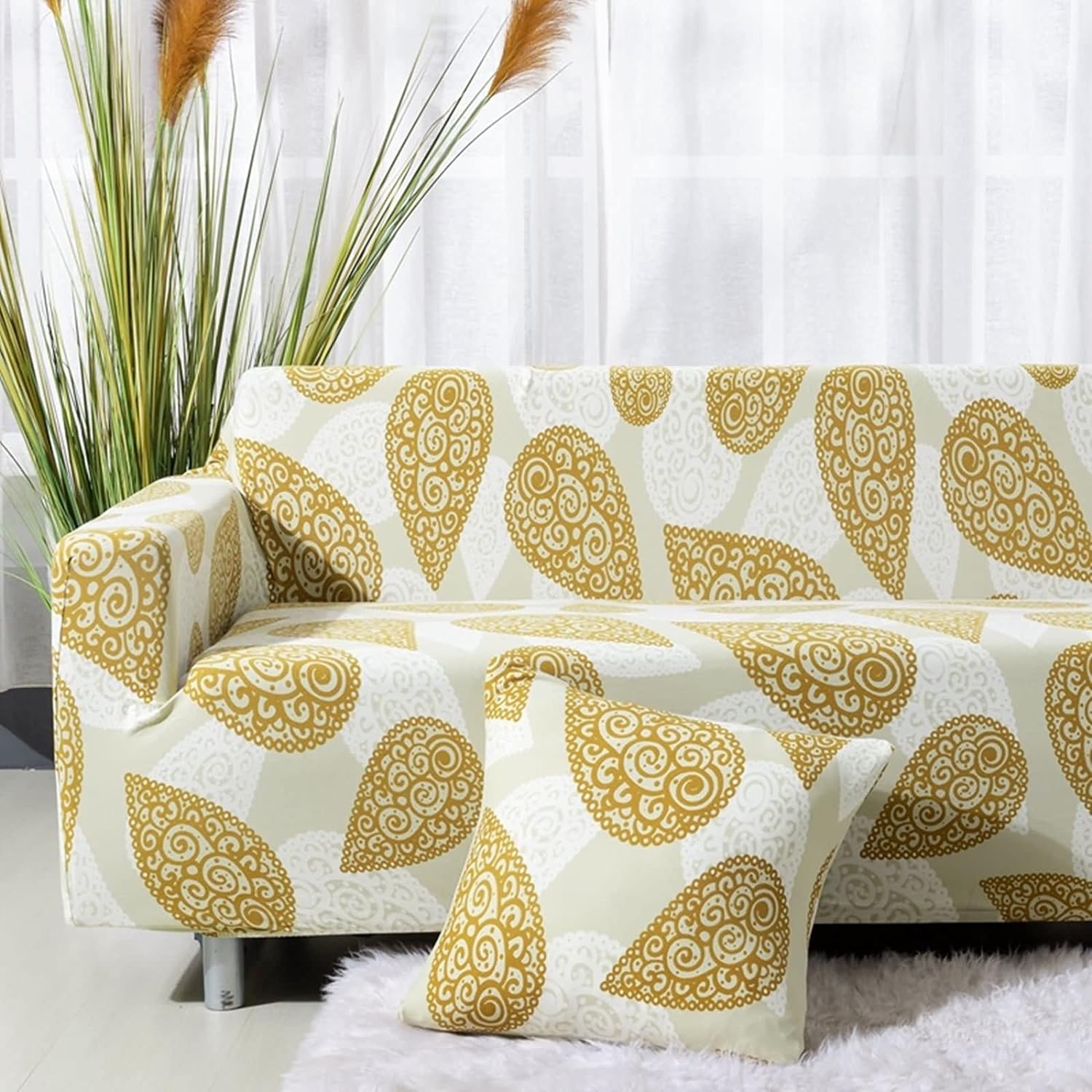Universal Stretchable Sofa Cover-Gold Paisley