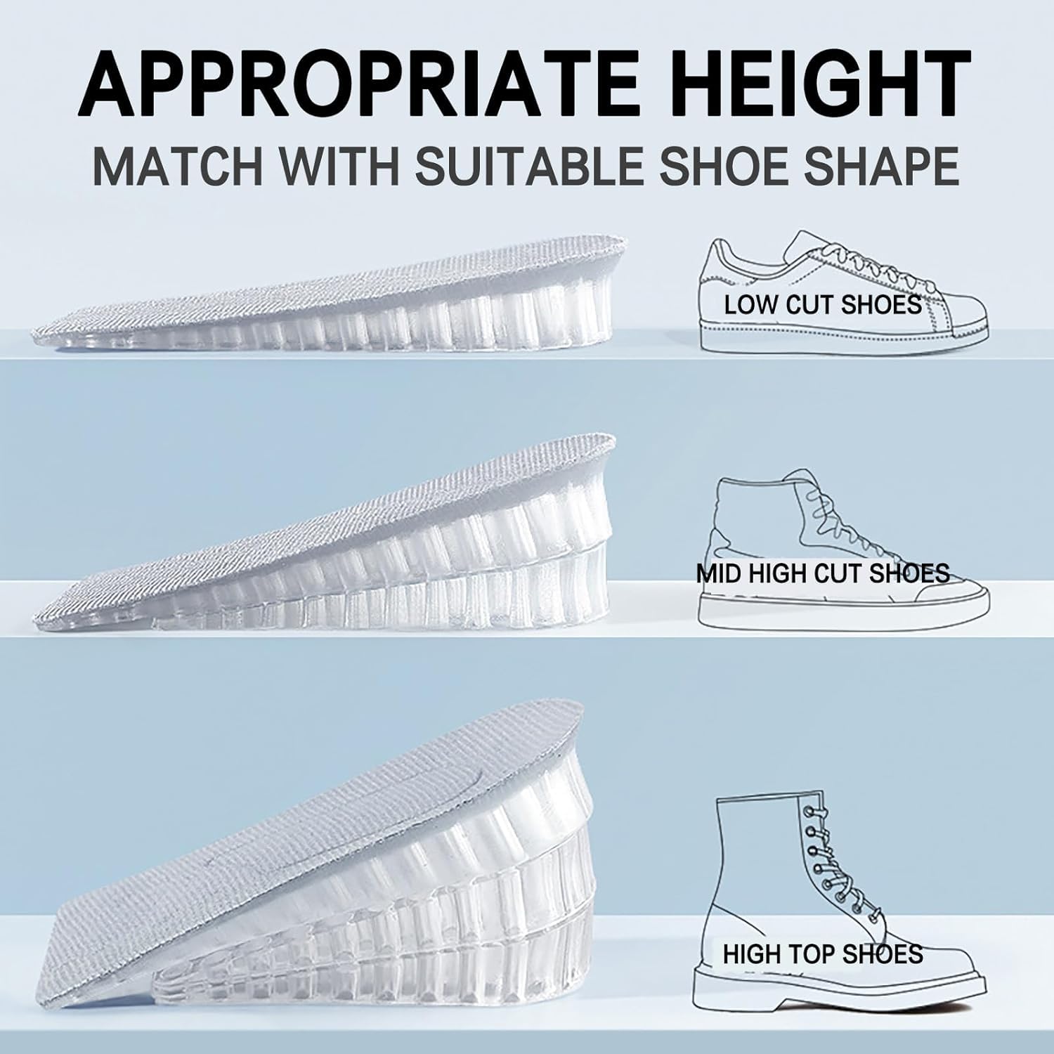 2-Layer Gel Heel Lift Insoles – Height Increase & Cushion Support (Up to 3.5 cm)