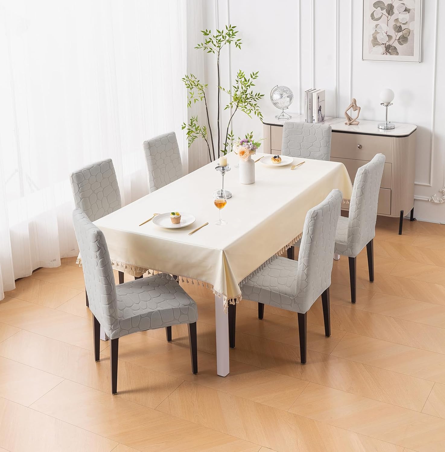 Premium Stretch Dining Chair Covers – 220 GSM Thick Jacquard Fabric- Grey