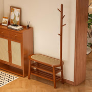 Bamboo Shoe Rack Bench with 4 Hook Coat Rack - Brown
