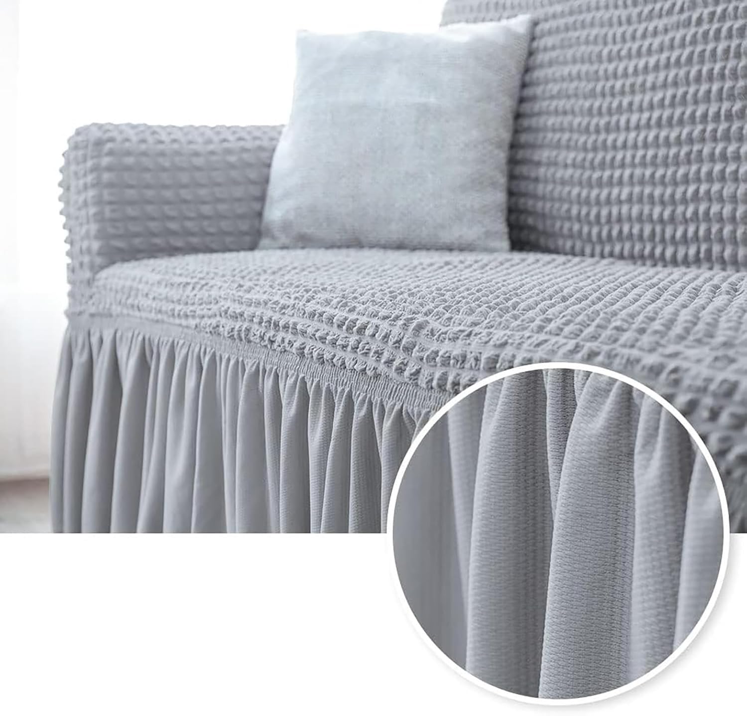 Turkish Bubble Frill 280 GSM Sofa Slipcovers (Smoke)