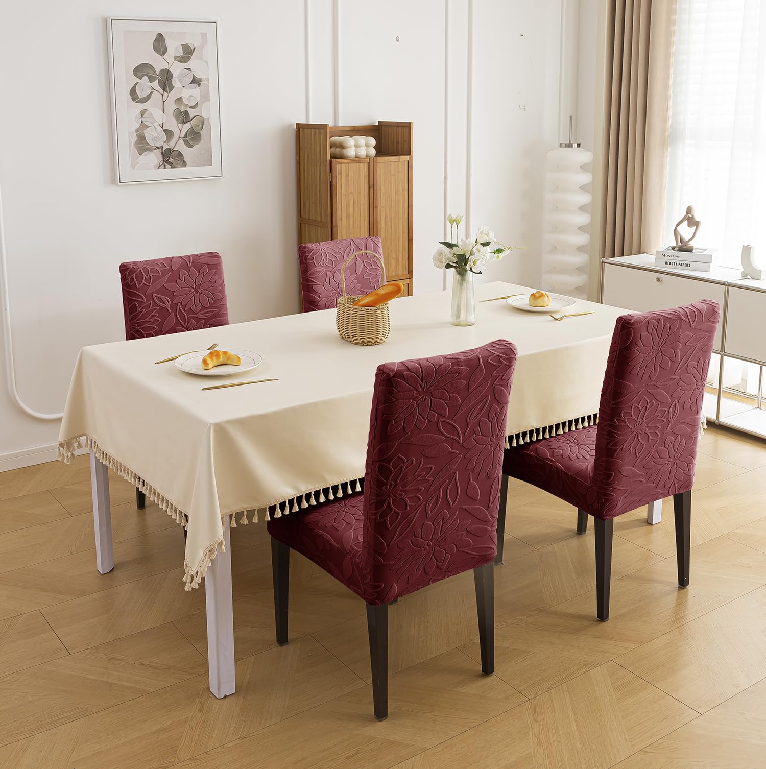 Stretchy Universal Camellia Jacquard Waterproof Chair Cover (Maroon)