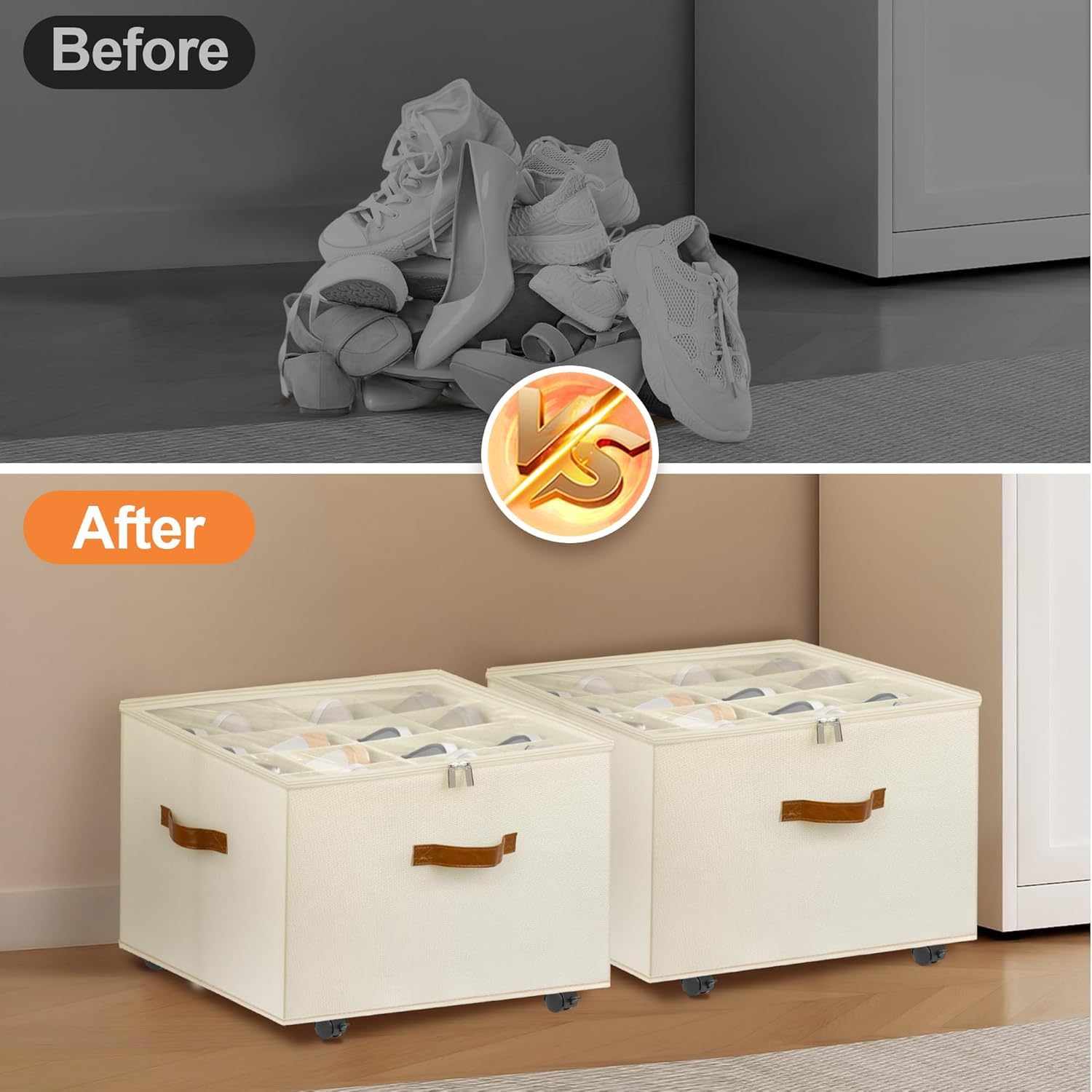 Transparent Storage Box with Wheels & 16 Adjustable Dividers