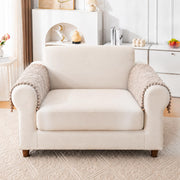 Rabbit Plush Sofa Mat Floral Design - Almond