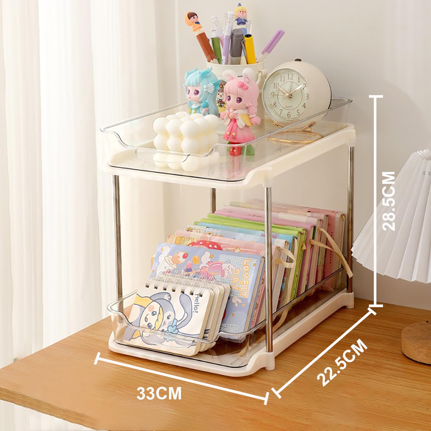2-Tier Under-Sink Sliding Storage Shelf – Cream Transparent