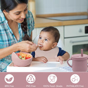 9-Piece Silicone Baby Feeding Set | Elephant Divided Plate, Bowl, Spoon, Fork & Bib