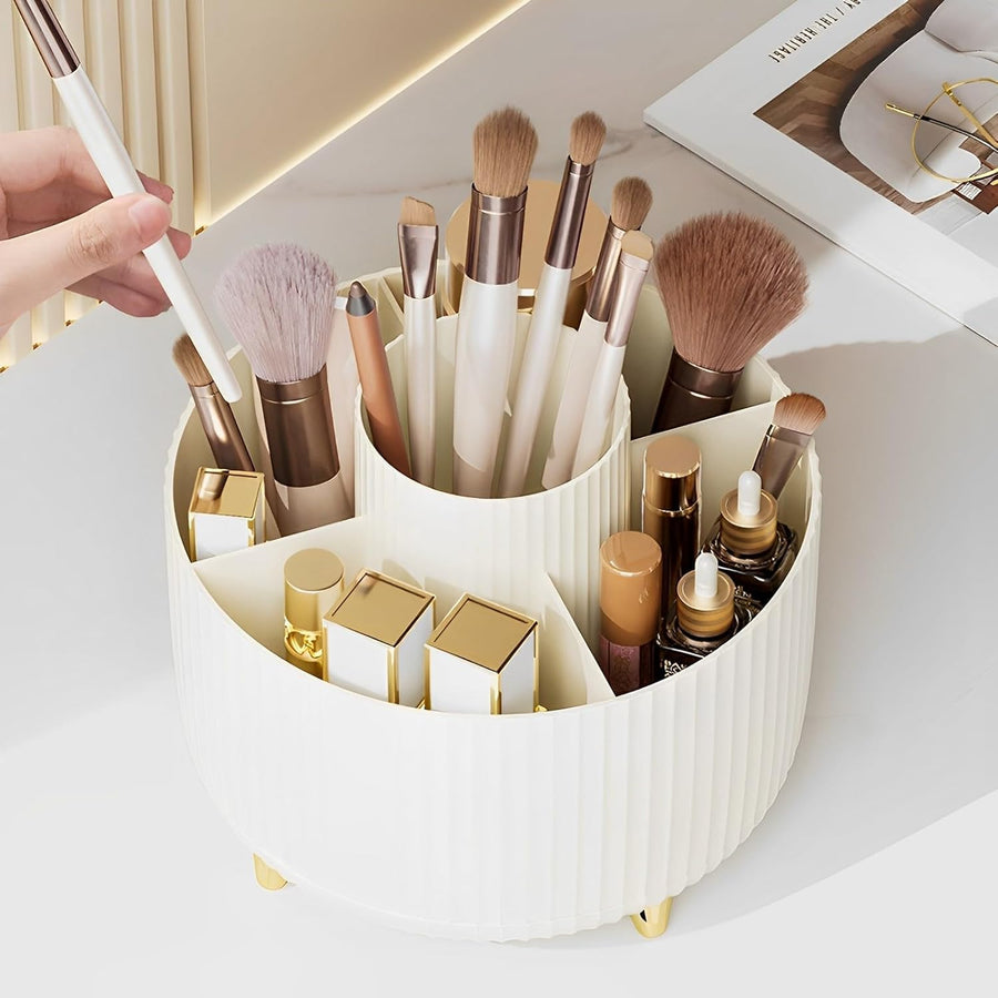 5 Slot 360° Rotating Makeup Brush Holder Organizer (White)