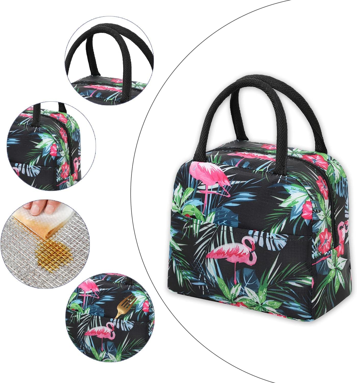 Insulated Lunch Bag (Black Flamingo)