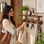 Wooden Wavy Wall-Mounted Coat Rack with 4 Hooks