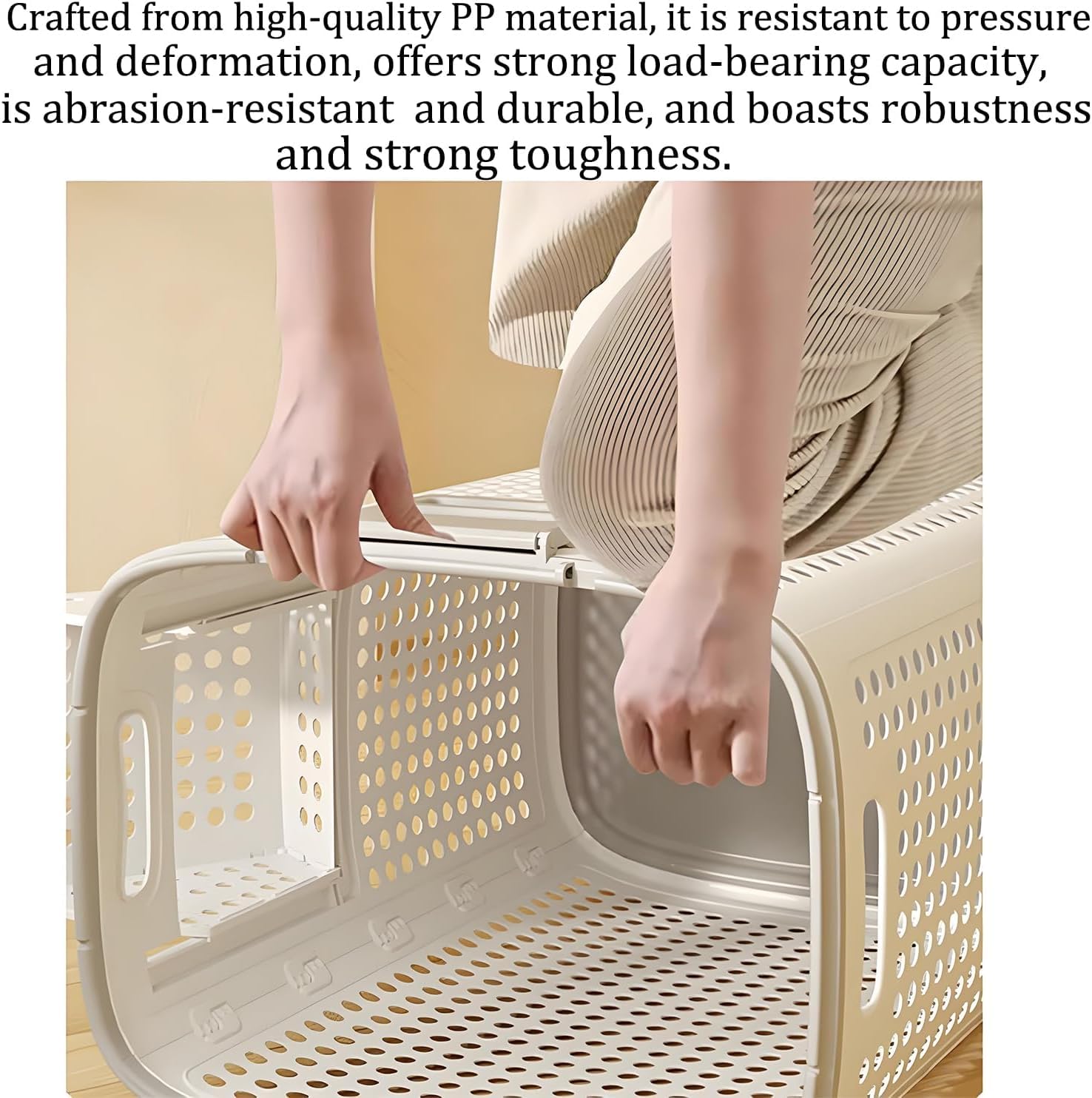 70L Rolling Laundry Hamper with Lid – Large Plastic Basket with Wheels & Handle (White)