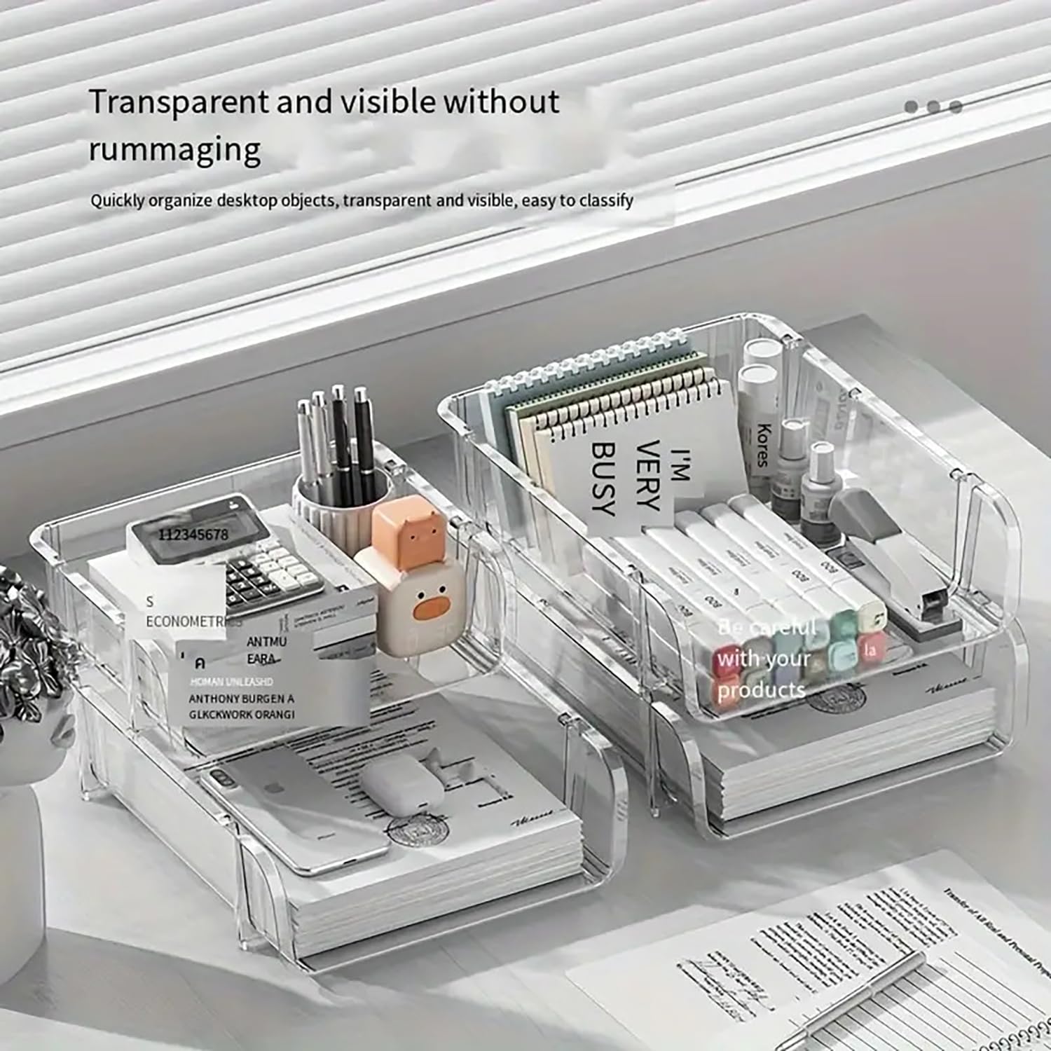 File Organizer, Acrylic Stackable Desk Organizers (Set of 2)