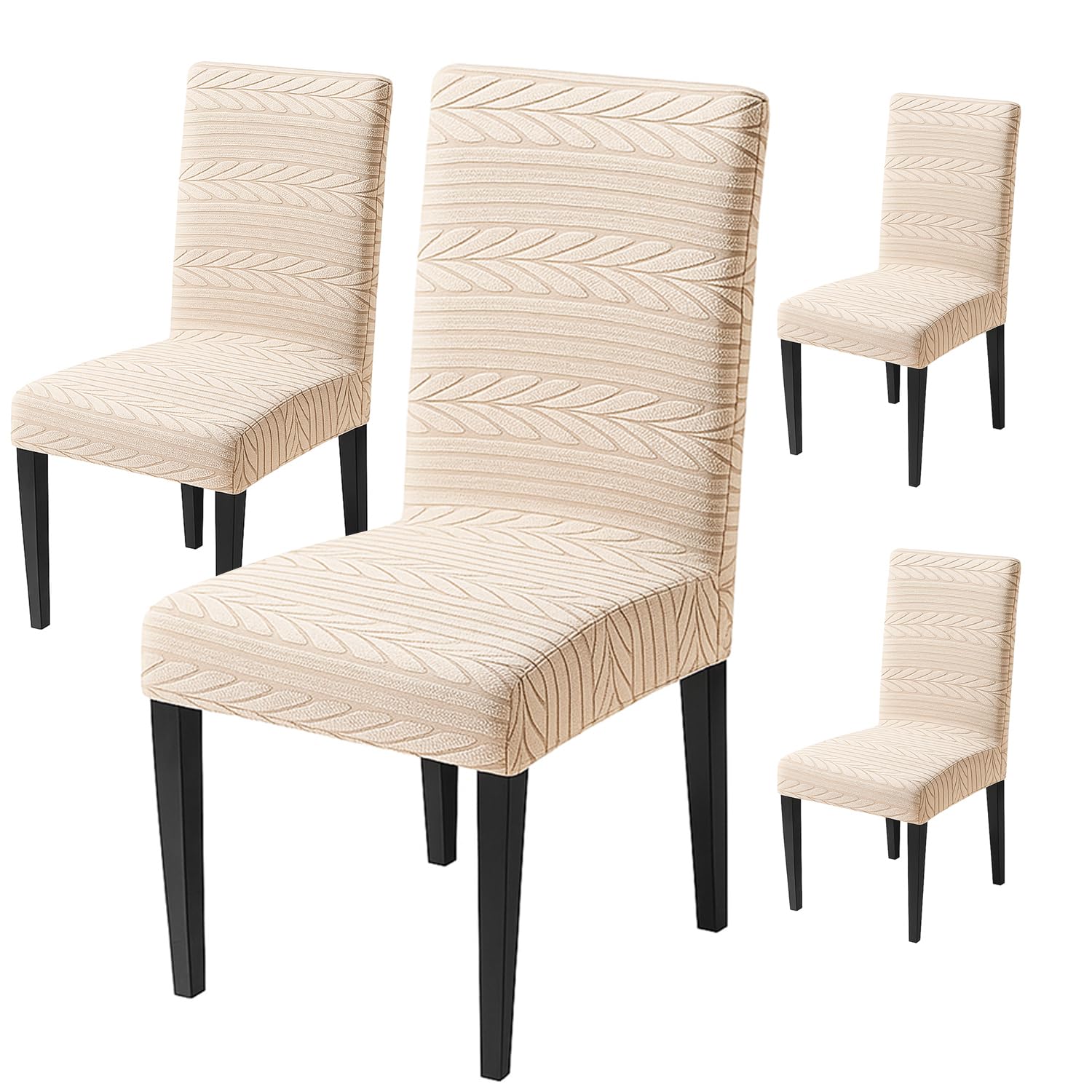 Flexible Stretch Dining Chair Cover – 220 GSM Jacquard Fabric Universal Fit (Beige)