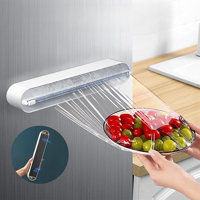 Magnetic Plastic Wrap Dispenser with Paper Towel Holder