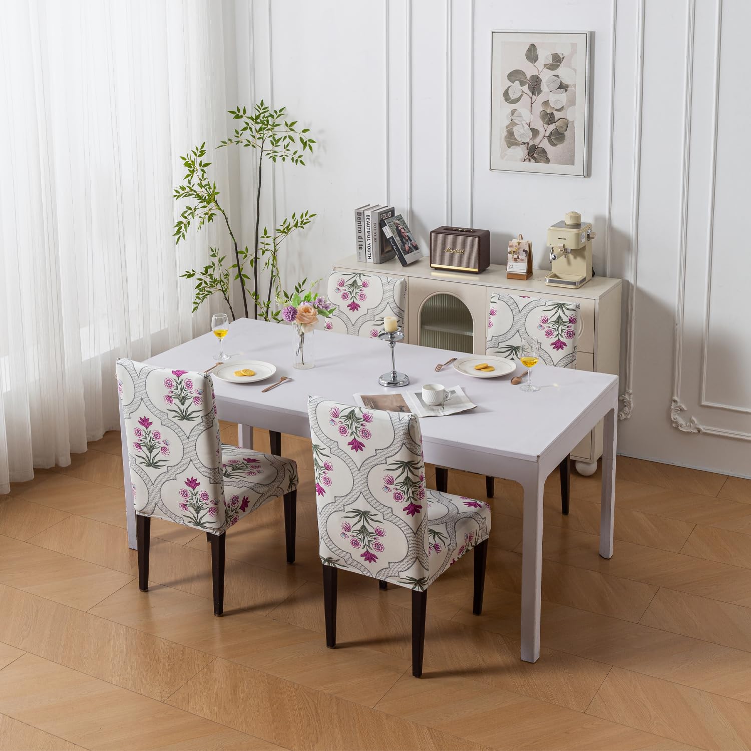 Elastic Chair Cover Stretch Removable Washable Short Dining Chair Cover (Mughal Buta)