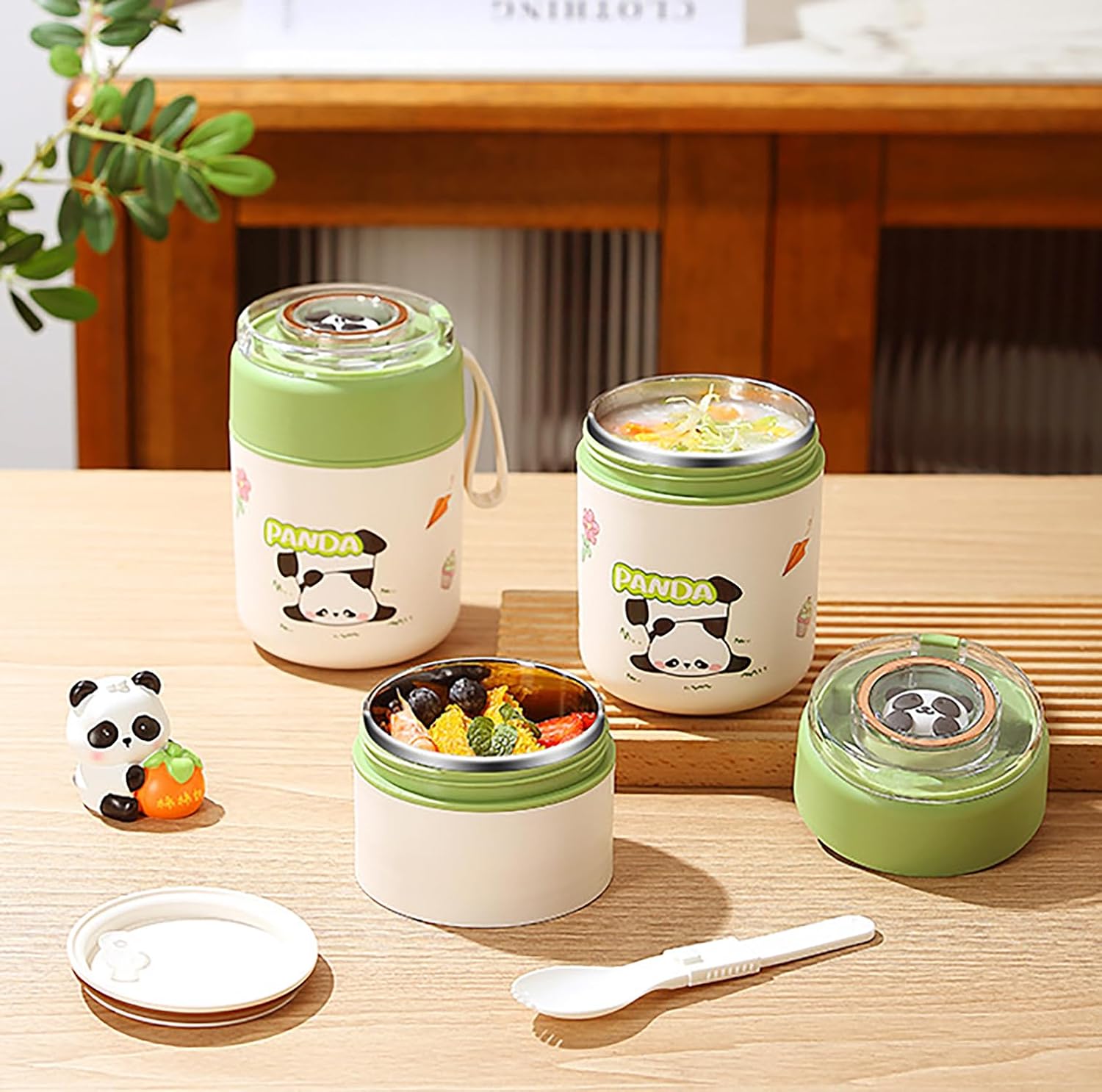 700ml 304 Stainless Steel Insulated Breakfast Cup with Lid & Spoon Leakproof Jar  (Green)
