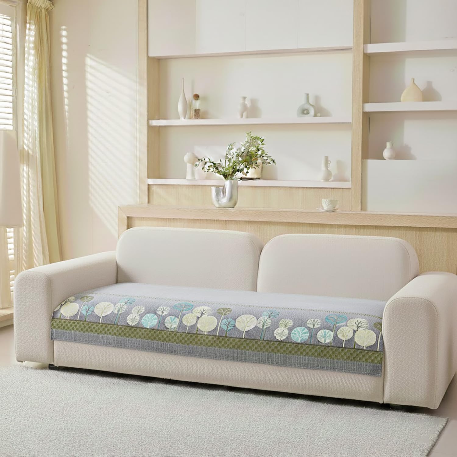 Moontree Series Chenille Jacquard Couch Cover – Quilted Non-Slip Washable Sofa Slipcover (Grey)