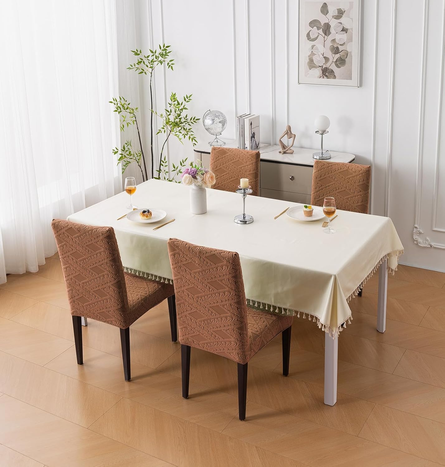 Stretchable Jacquard Chair Cover – 220 GSM- Brown