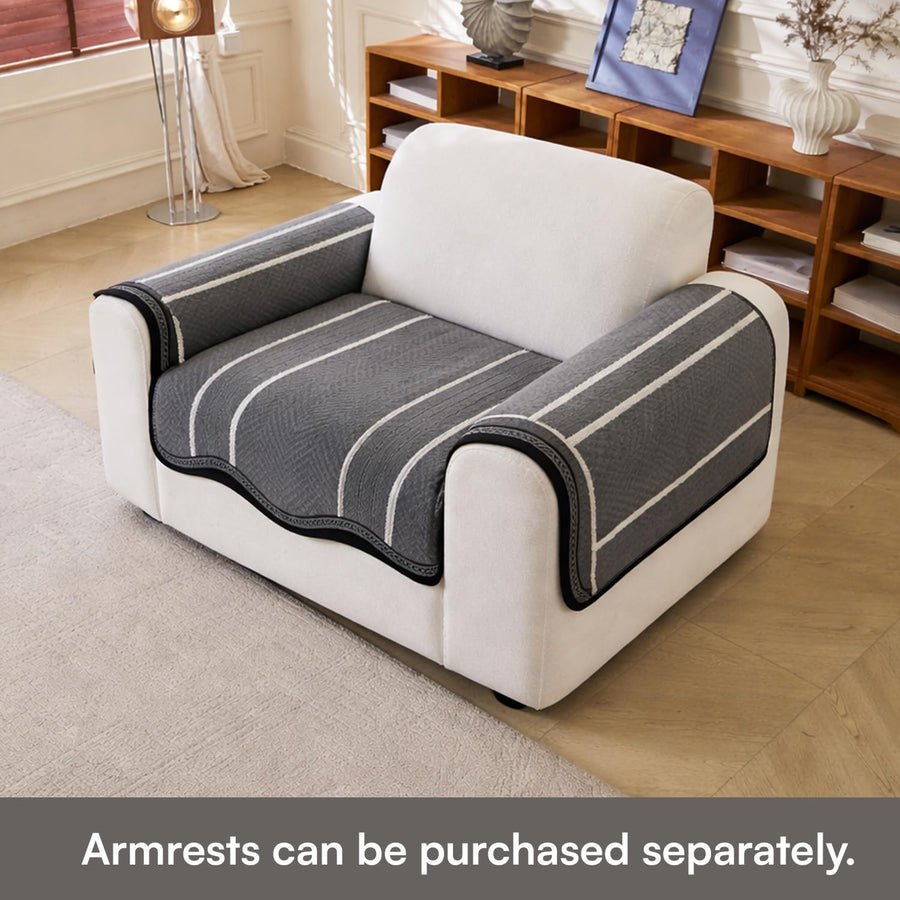 Loom Stripe Series Chenille Couch Cover Curved Edge Quilted Non-Slip Sofa Cover (Grey)