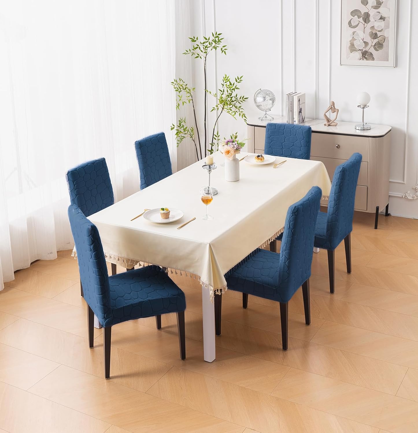 Premium Stretch Dining Chair Covers – 220 GSM Thick Jacquard Fabric- Navy