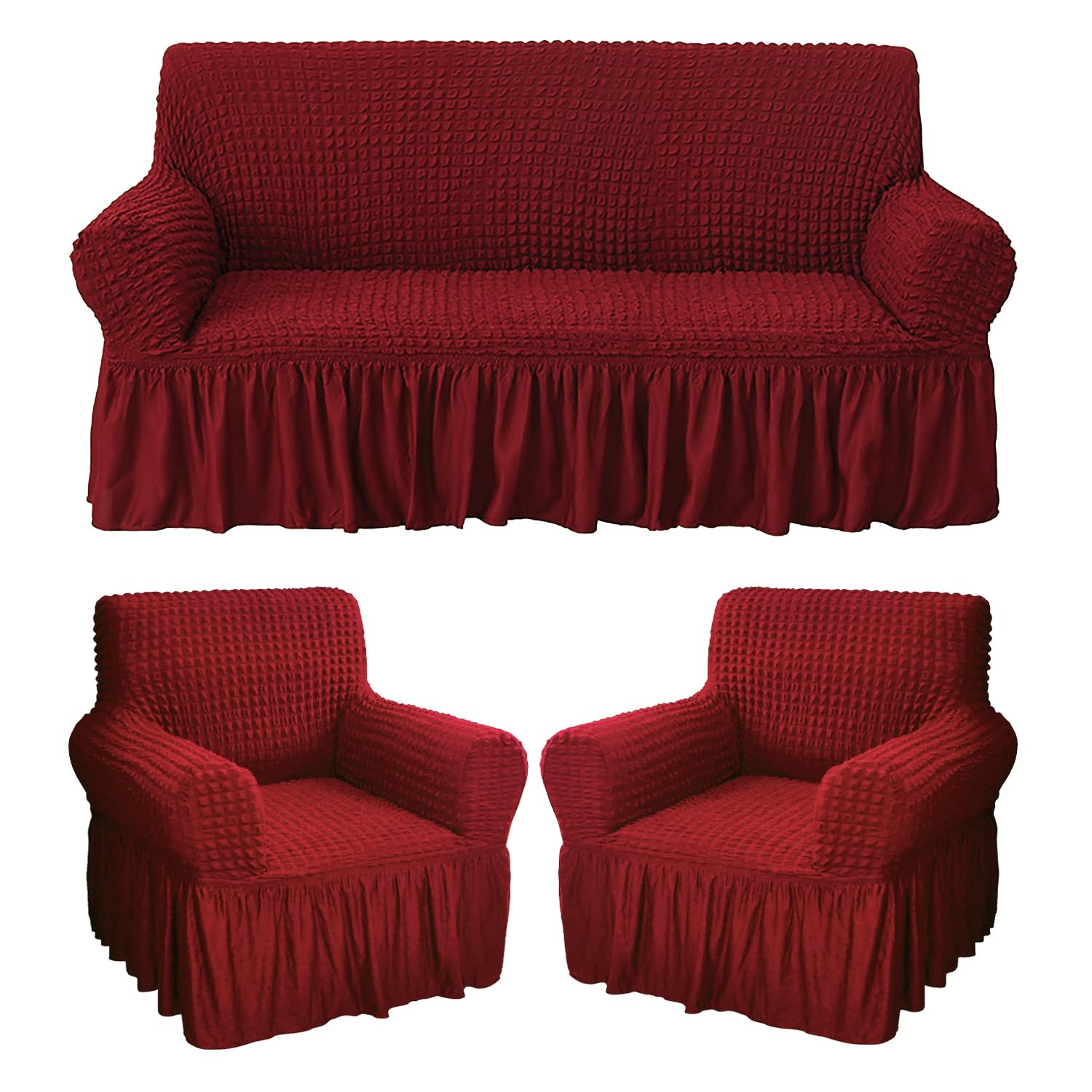 Turkish Bubble Frill Five Seater 3 + 1 + 1 Sofa Slipcovers 280 GSM