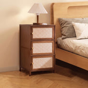 Wooden Cane Storage Cabinet with Rattan Doors - Brown