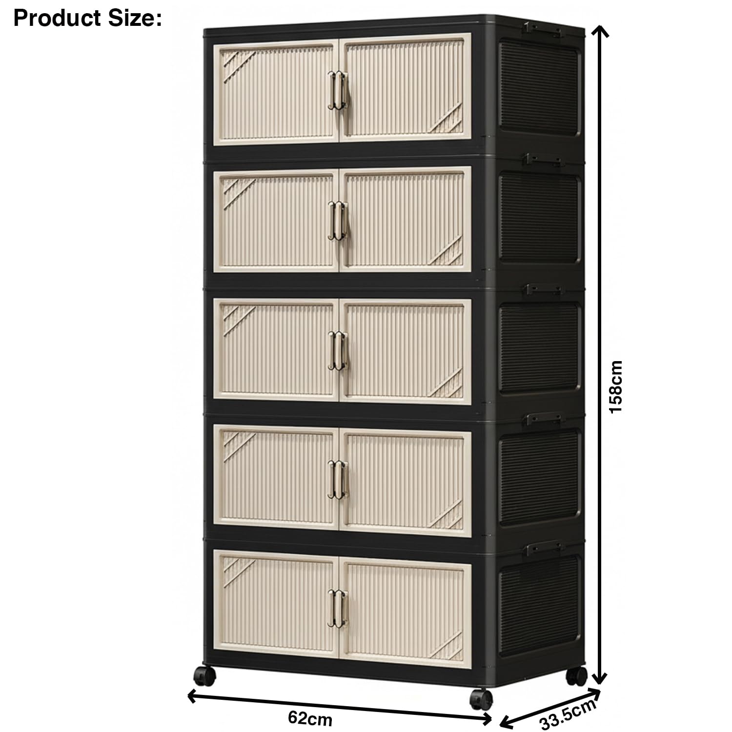 Multi-Tier Foldable Storage Box with Wheels (Black/Beige)