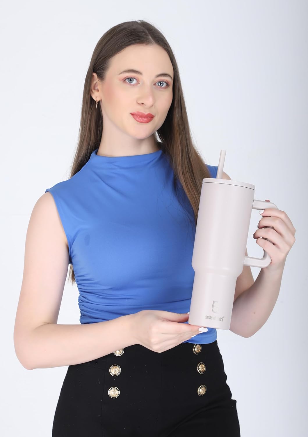 Stainless Steel Vacuum Insulated Tumbler with Straw and Lid & Handle - (1200 ML)