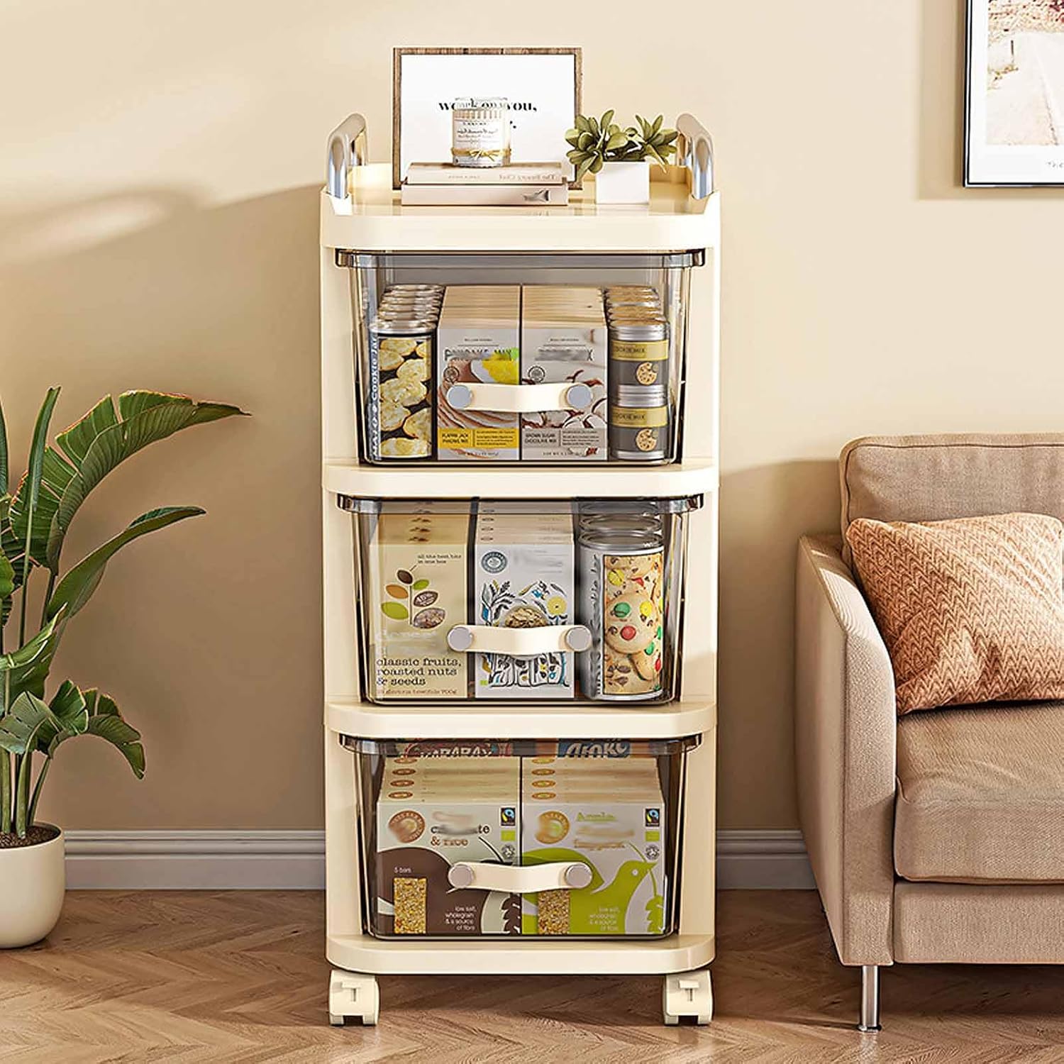 Slim Drawer Rolling Storage Cabinet – Plastic Organizer (Cream)