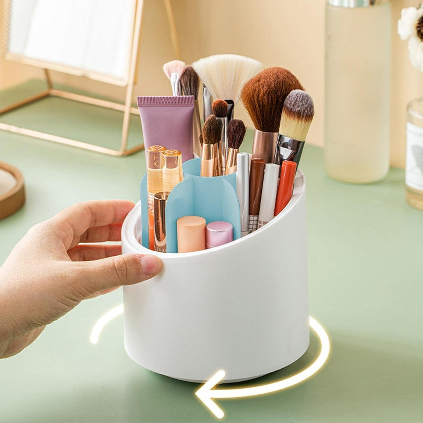360 Rotating Cosmetics Make up Brush Organizer-Blue
