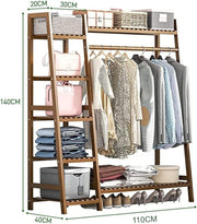 Bamboo Wood Garment Clothing Rack with 5 Tiers Storage Shelf- Tan
